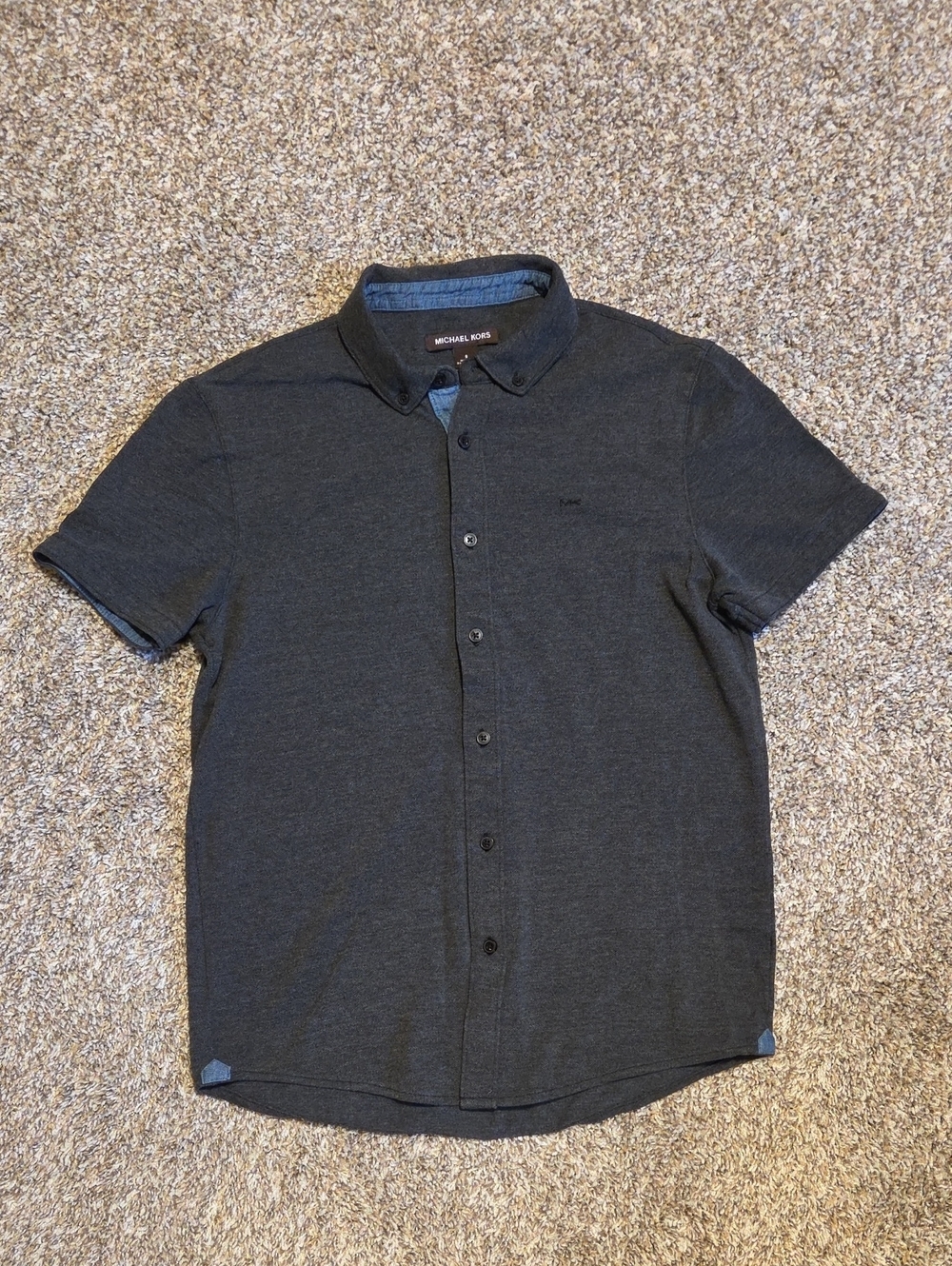 MICHAEL KORS Men's Short-Sleeve Button Down - Navy Textured Knit